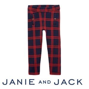 JANIE AND JACK | Jacquard Windowpane Pant Blue Red Plaid Gold Accent